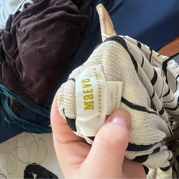 Anthropologie MAEVE Belted & Cream Striped Ruffled One-Shoulder Top | Size L - Picture 12 of 15